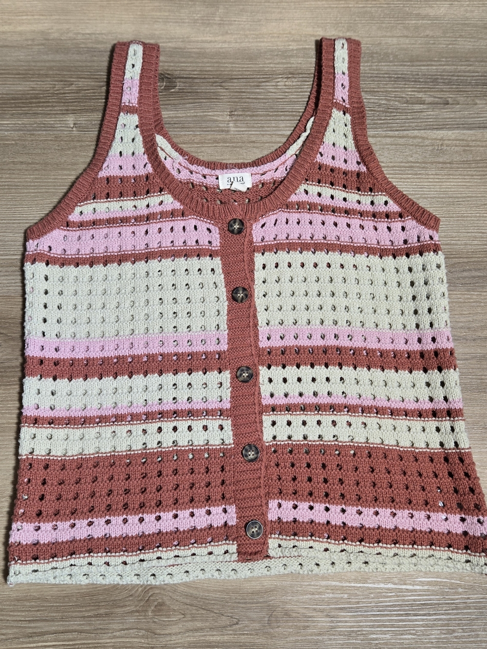 a.n.a Striped Knit Button-Front Tank